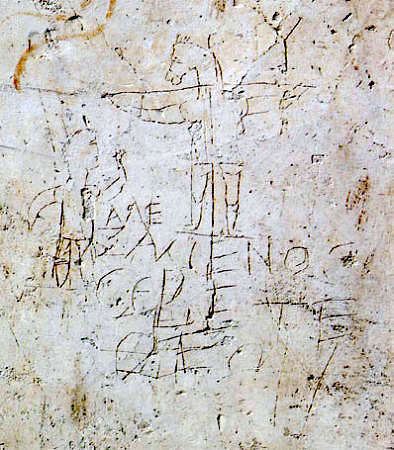 Graffito, Paedagogium, Domus Flavia (Rome; ~123 CE)